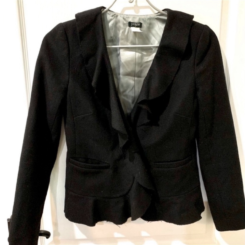 JCrew Black Wool-blend Ruffle Blazer